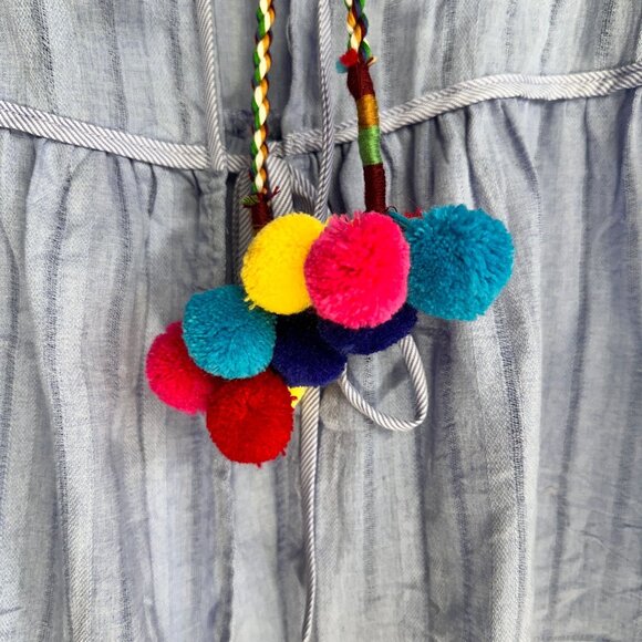 English Factory Blue Layered Cotton Tie Front Pom Pom Blouse S - Picture 6 of 8